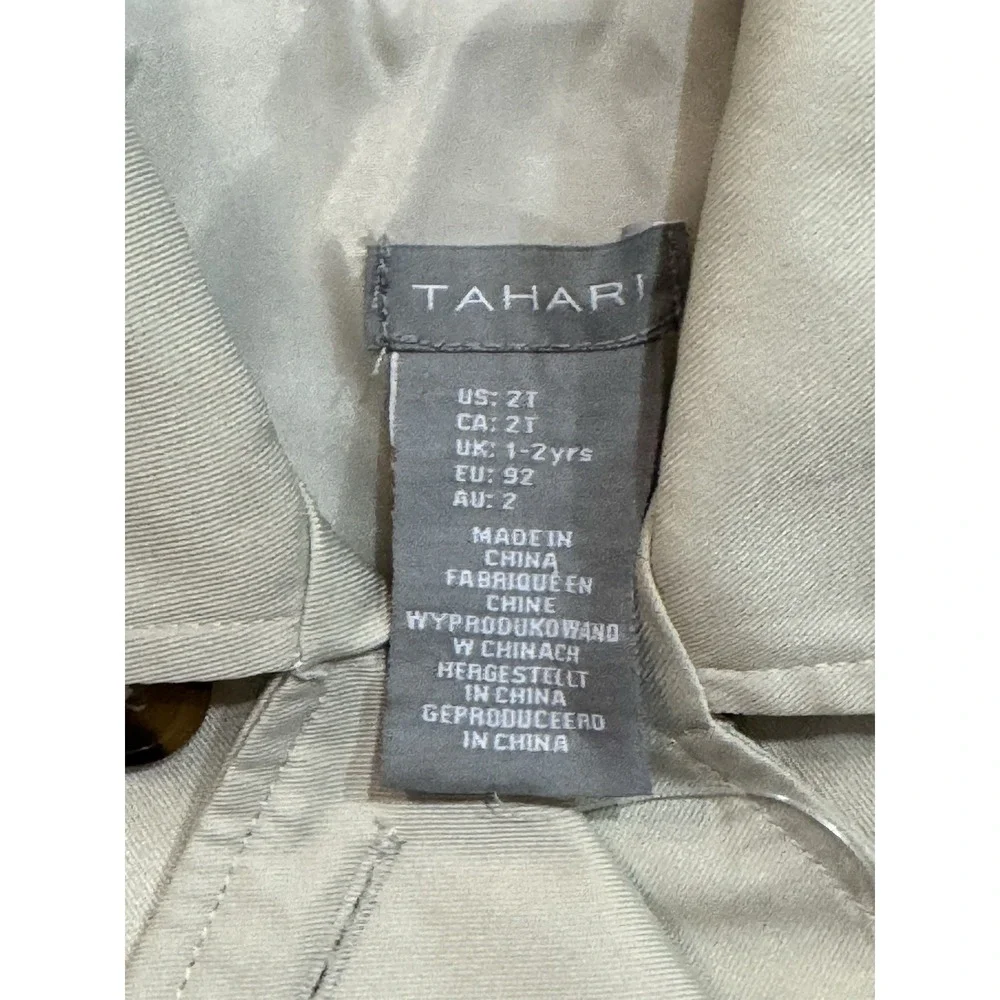 Tahari Kids Girls Trench Coat 2T Beige Belted‎ Double Breasted Classic Jacket